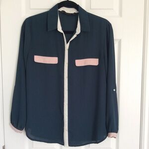 Zara Dark Green and Pink Blouse - Size S